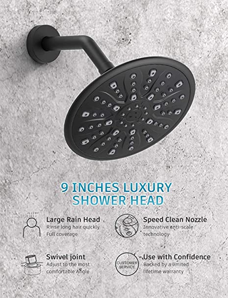 EMBATHER Black Shower Faucet Set with Tub Spout, Dual Function Shower Trim Kit(Rough-in Valve Included) with 9 Inch shower head,Rain Mixer Shower System Wall Mounted Rainfall Shower Combo Set