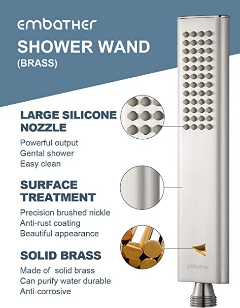 EMBATHER Shower System, Shower Faucets Sets Complete For Bathtroom California Certified-10 Inches Shower Head with Brass Valve and Trim Kit, Brushed Nickel