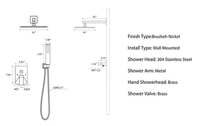 EMBATHER California Certified- 10 / 12 Inches Polished Chrome Shower System with Pressure Balabce Valve and Trim
