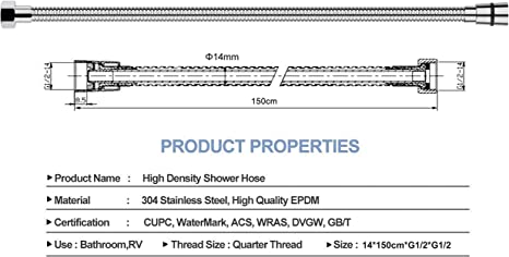 EMBATHER Shower Hose 59 Inches,Extra Long Explosion Proof Handheld Hose with Flexible Connector, Made of Stainless Steel Polished Chrome