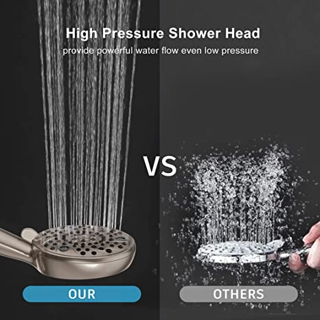 EMBATHER High Pressure Shower Head, 8 Function Shower Head with Shower Spray, 4.7 Inch Handheld Showerhead with 71 Inch Stainless Steel Hose and Adjustable Bracket for Bathroom, Brushed Nickel