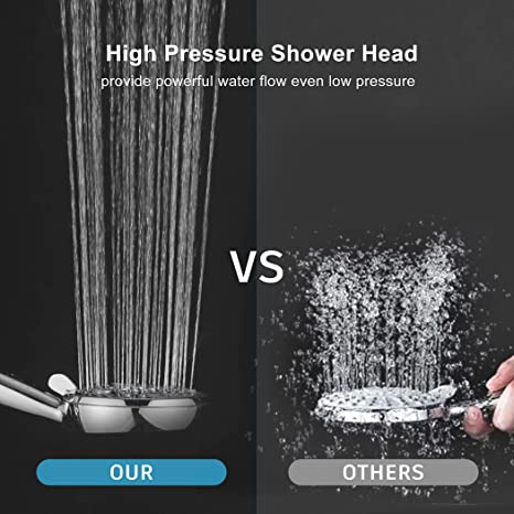 EMBATHER High Pressure Shower Head, 8 Function Shower Head with Shower Spray, 4.7 Inch Handheld Showerhead with 71 Inch Stainless Steel Hose and Adjustable Bracket for Bathroom, Polished Chrome