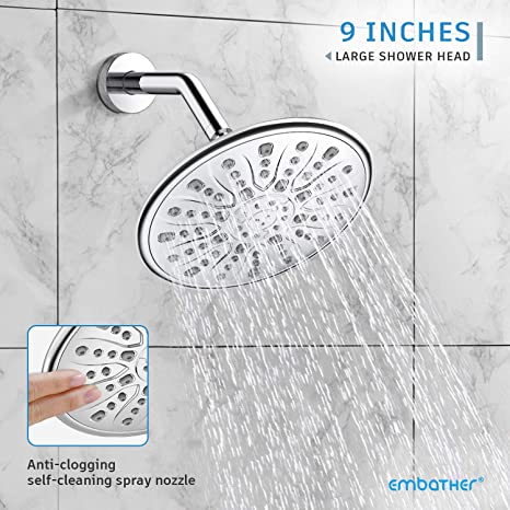 EMBATHER Shower Faucet Set with Tub Spout, Dual Function Shower Trim Kit (Rough-in Valve Included) with 9 Inch Shower Head, Rain Shower System Wall Mounted Rainfall Shower Combo Set, Polished Chrome