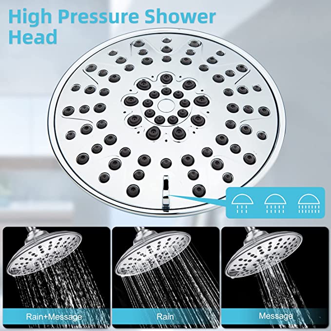 Shower Faucet Set- Shower Faucets Sets Complete with 3 Setting Shower Head, Wall Mounted Shower System with 3 Way Pressure Balance Valve and Trim Kit, Polished Chrome