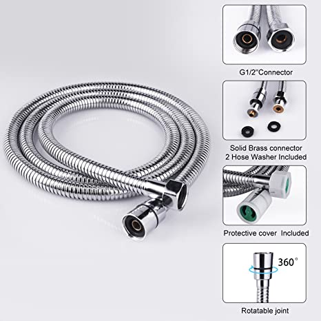 EMBATHER Shower Hose 59 Inches,Extra Long Explosion Proof Handheld Hose with Flexible Connector, Made of Stainless Steel Polished Chrome