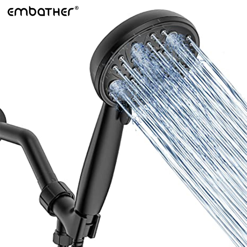 EMBATHER High Pressure Shower Head, 8 Function Shower Head with Shower Spray, 4.7 Inch Handheld Showerhead with 71 Inch Stainless Steel Hose and Adjustable Bracket for Bathroom，Black