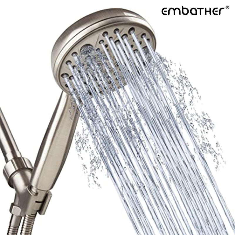 EMBATHER High Pressure Shower Head, 8 Function Shower Head with Shower Spray, 4.7 Inch Handheld Showerhead with 71 Inch Stainless Steel Hose and Adjustable Bracket for Bathroom, Brushed Nickel