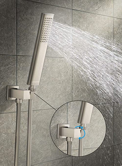EMBATHER Shower System-Brushed Nickel Shower Faucet Set for Bathroom- State-of-the-art Air Injection Technology- Upgrade 12" Square Rain Shower Head with Anti-rust Coating