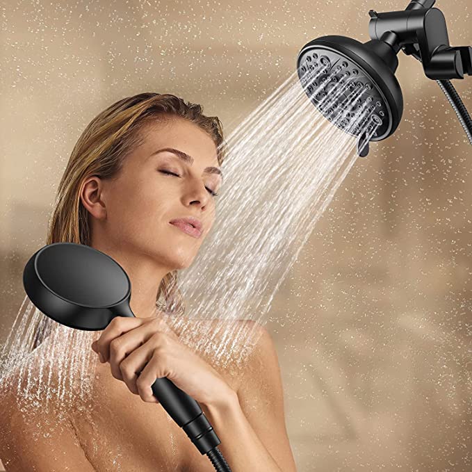 EMBATHER Shower Faucet Set with Tub Spout, Dual Shower Head with Handheld Combo, 3-Way Diverter and Shower Trim Kit, Matte Black(Include Valve)