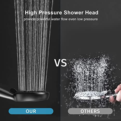 EMBATHER High Pressure Shower Head, 8 Function Shower Head with Shower Spray, 4.7 Inch Handheld Showerhead with 71 Inch Stainless Steel Hose and Adjustable Bracket for Bathroom，Black