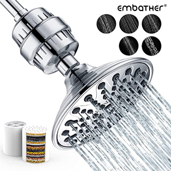 EMBATHER Shower Head With 20 Stage shower Filter -6 Settings Filtered Shower head for hard water,2 PCS Water Softener Filter Cartridge for Remove Chlorine and Harmful Substances