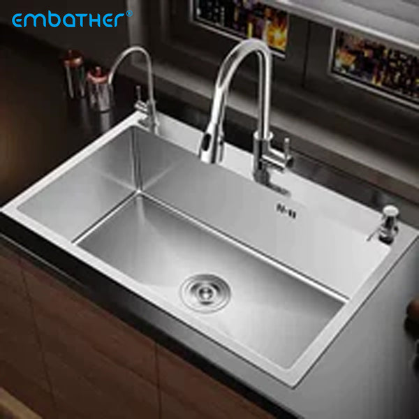 EMbather 20-inch Undermount Kitchen Sink, SUS304 Stainless Steel Handmade Single Bowl with Sink Strainer (Brushed)