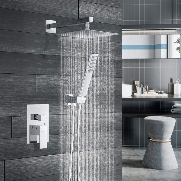 EMBATHER California Certified- 10 / 12 Inches Polished Chrome Shower System with Pressure Balabce Valve and Trim