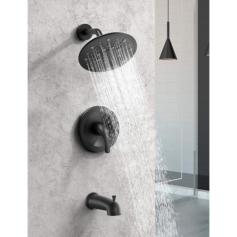 EMBATHER Black Shower Faucet Set with Tub Spout, Dual Function Shower Trim Kit(Rough-in Valve Included) with 9 Inch shower head,Rain Mixer Shower System Wall Mounted Rainfall Shower Combo Set