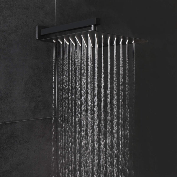 EMBATHER 12 Inches Black Rain Shower Head, Stainless Steel High Pressure Square ShowerHead, Ultra Thin Waterfall Full Body Coverage with Easy-Clean Nozzle