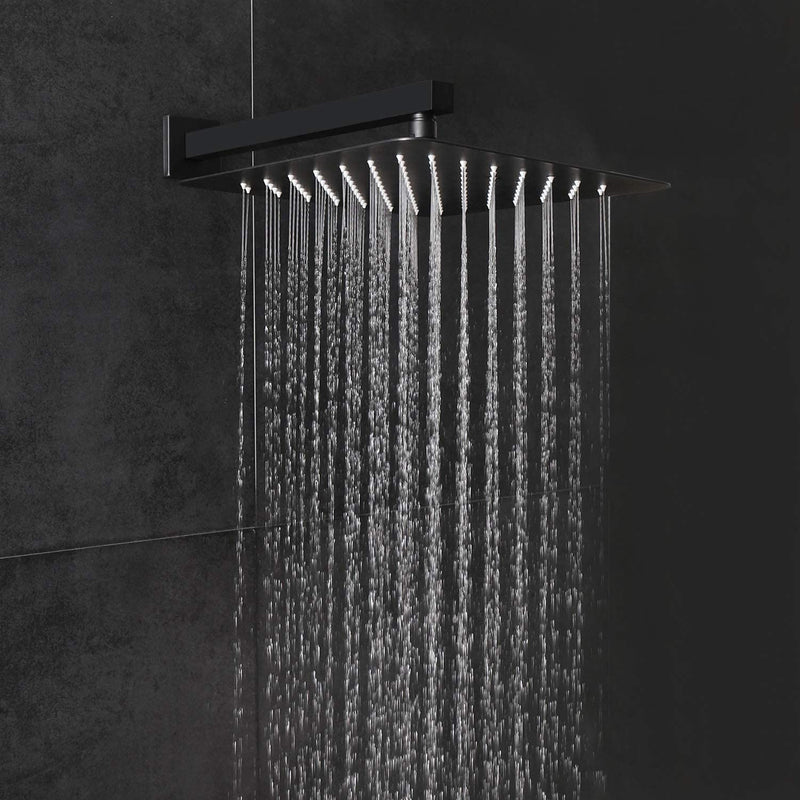 EMBATHER 12 Inches Black Rain Shower Head, Stainless Steel High Pressure Square ShowerHead, Ultra Thin Waterfall Full Body Coverage with Easy-Clean Nozzle