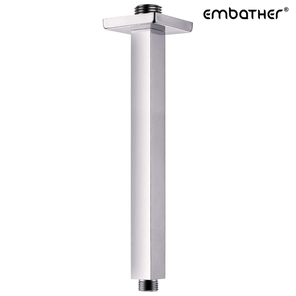 EMBATHER Shower Arm Ceiling Mount Square 12" Rain Shower Head Arm with Flange, US Standard NPT1/2" Chrome Finished