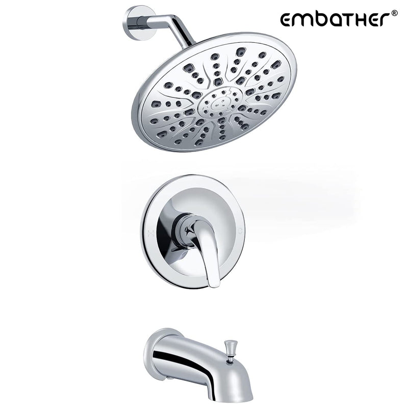 EMBATHER Shower Faucet Set with Tub Spout, Dual Function Shower Trim Kit (Rough-in Valve Included) with 9 Inch Shower Head, Rain Shower System Wall Mounted Rainfall Shower Combo Set, Polished Chrome