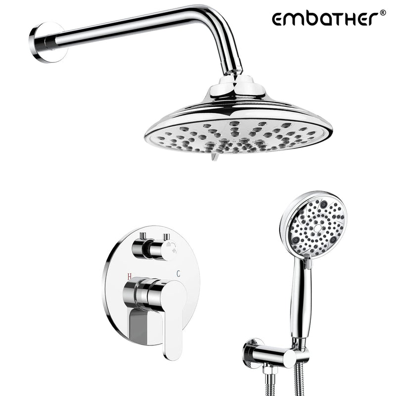 Shower Faucet Set- Shower Faucets Sets Complete with 3 Setting Shower Head, Wall Mounted Shower System with 3 Way Pressure Balance Valve and Trim Kit, Polished Chrome