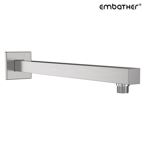 EMBATHER Extra Long and Thicken Brass 16 Inches Shower Extension Arm,Brushed Nickel Universal Shower Straight Wall-Mounted Shower Arm with Flange for 10''/12''/16''/18" Bathroom Rainfall Showerhead