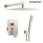 EMBATHER Shower System-Brushed Nickel Shower Faucet Set for Bathroom- State-of-the-art Air Injection Technology- Upgrade 12" Square Rain Shower Head with Anti-rust Coating