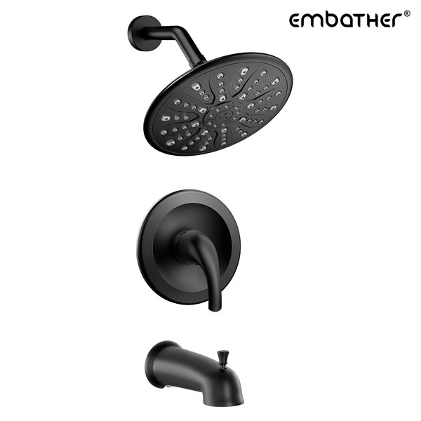 EMBATHER Black Shower Faucet Set with Tub Spout, Dual Function Shower Trim Kit(Rough-in Valve Included) with 9 Inch shower head,Rain Mixer Shower System Wall Mounted Rainfall Shower Combo Set