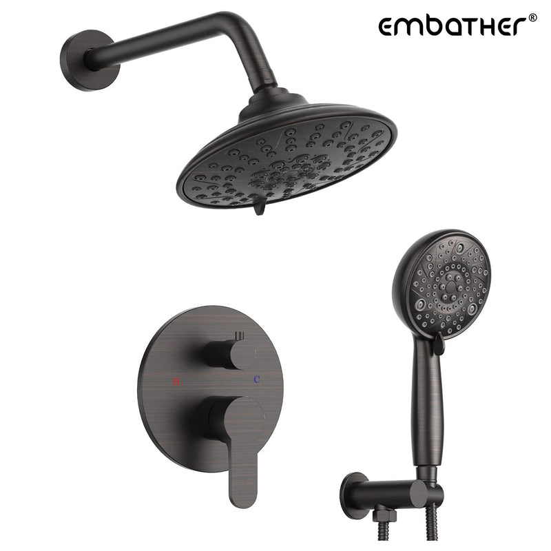 EMBATHER Shower System-Shower Faucets Sets Complete with 3 Way Pressure Balance Valve and Trim Kit, Black