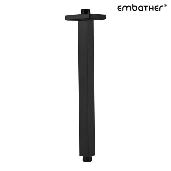 EMBATHER Black Shower Arm Ceiling Mount Square 12" Rian Shower Head Arm with Flange, US Standard NPT1/2" (Ceiling Black Shower Arm)