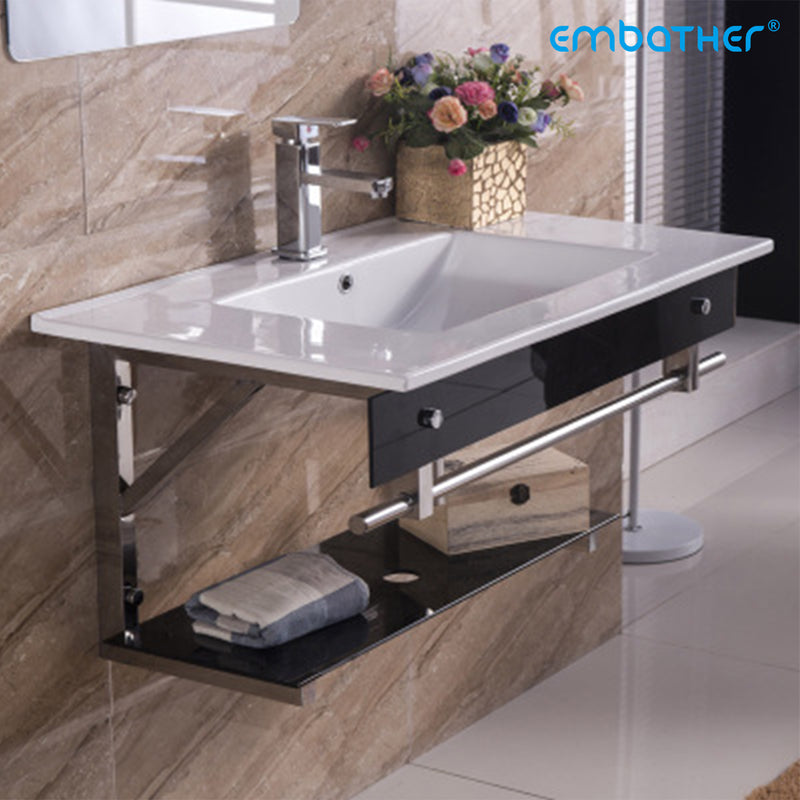 EMbather Bathroom 19" Rectangular Porcelain Vessel Sink Above Counter Matte Black Countertop Bowl Sink